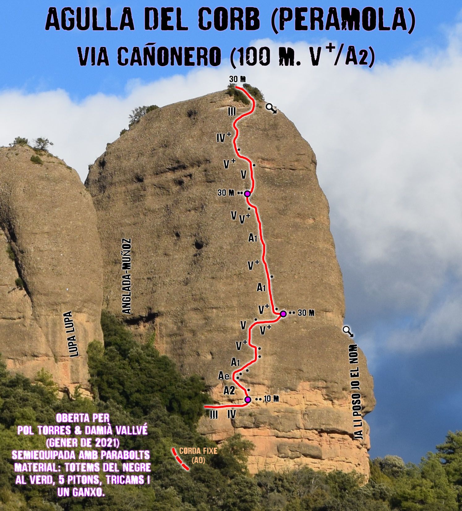 Via Cañonero a l'agulla del Corb